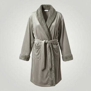 Pottery Barn Plush‎ Cozy Ombre Robe Large Gray Sherpa Trim Hooded Loungewear